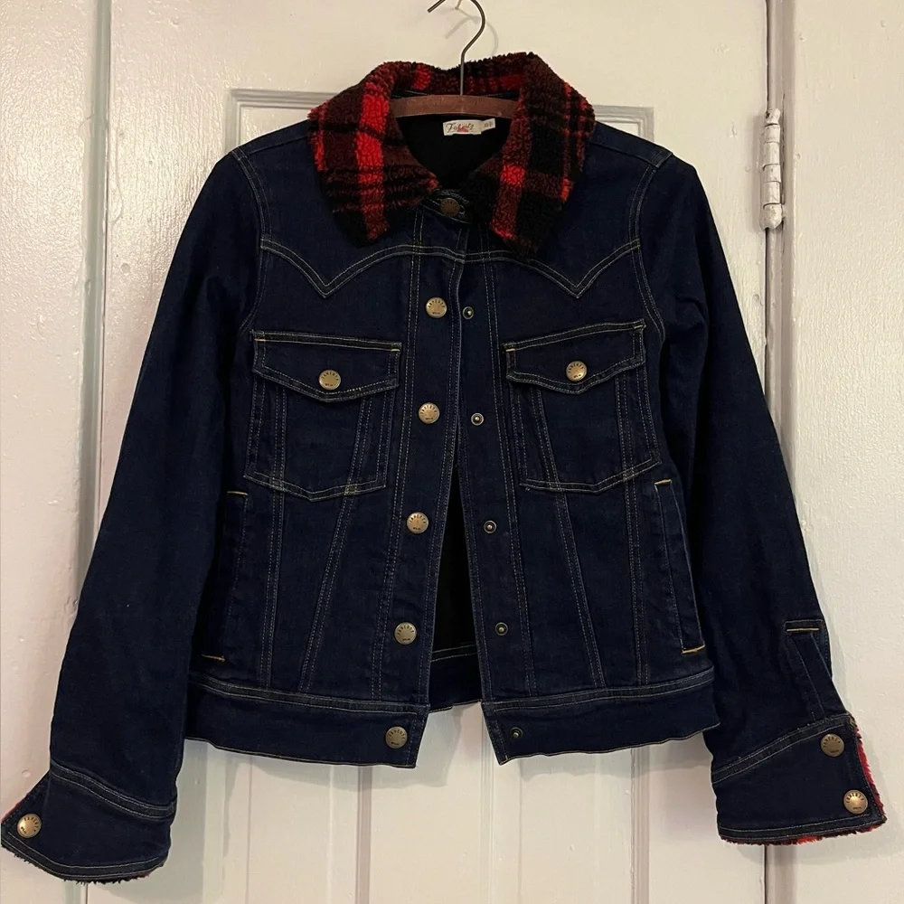 Faherty Jeans Jacket with Red Plaid Detail - Picture 1 of 5
